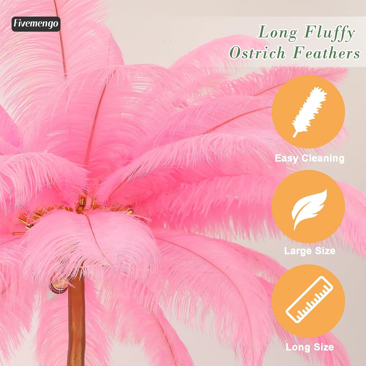 Large Feather Floor Lamp for Living Room, Long & Large Fluffy Ostrich Feathers Lamp, 3 Color Temperatures Modern Funky Tall Standing Lamp for Bedroom Inclued Bright E12 LED Bulbs (Pink)