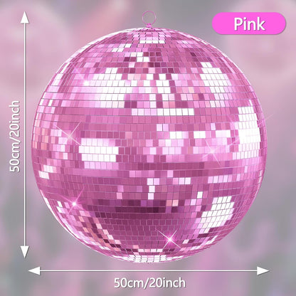 Disco Ball, 12" Large Disco Ball with Hanging Ring, Silver Mirror Balls for Party Decor, Essential for DJ Wedding Club Ceiling Pink 12Inch