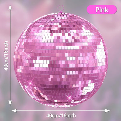 Disco Ball, 12" Large Disco Ball with Hanging Ring, Silver Mirror Balls for Party Decor, Essential for DJ Wedding Club Ceiling Pink 12Inch