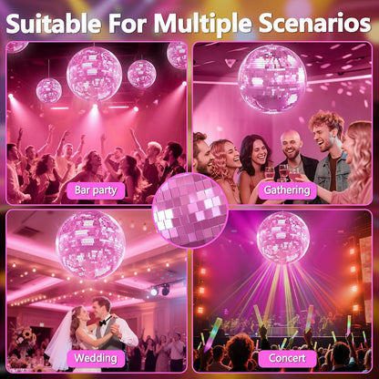 Disco Ball, 12" Large Disco Ball with Hanging Ring, Silver Mirror Balls for Party Decor, Essential for DJ Wedding Club Ceiling Pink 12Inch