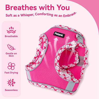 Dog Harness (Pink, L) - Jacquard Mesh, Velcro Design, Reflective Strip, No Pull, Puppy Harness and Leash Set, Small to Medium Dogs, Walking, Running, Training
