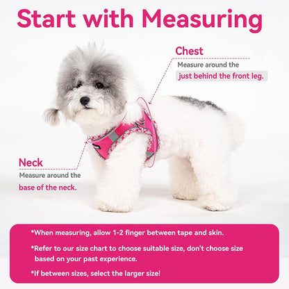 Dog Harness (Pink, L) - Jacquard Mesh, Velcro Design, Reflective Strip, No Pull, Puppy Harness and Leash Set, Small to Medium Dogs, Walking, Running, Training