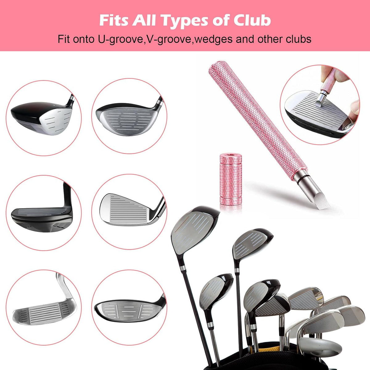 Golf Club Cleaning Kit,Golf Accessories,Golf Cleaning Kit with Golf Club Cleaner Water Brush,Towel,Divot Repair Tool,Groove Sharpener,Golf Ball Alignment Complete Golf Kit