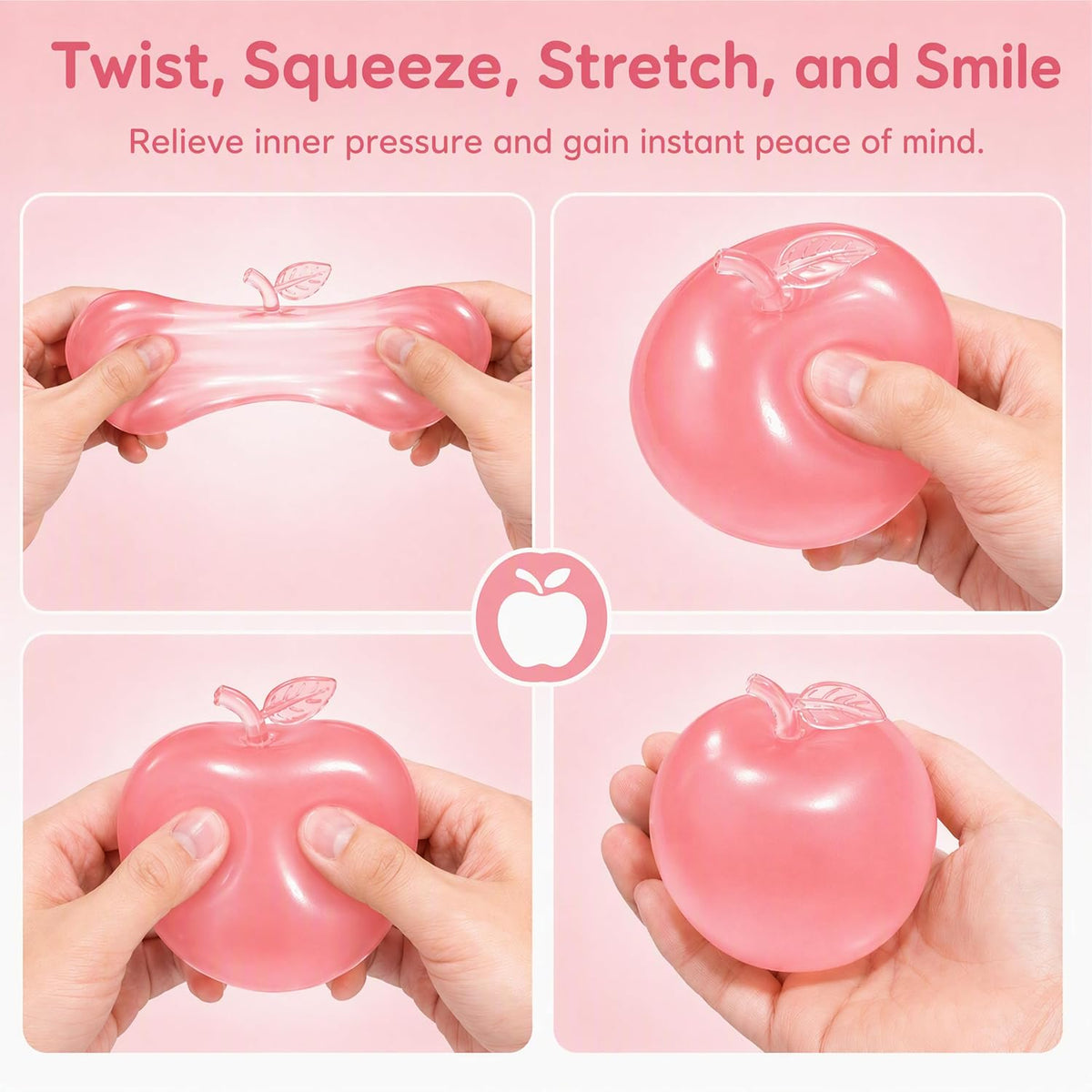 1Pcs Pink Apple Squishy, Glass Gloss Semi-Transparent Apple Stress Ball