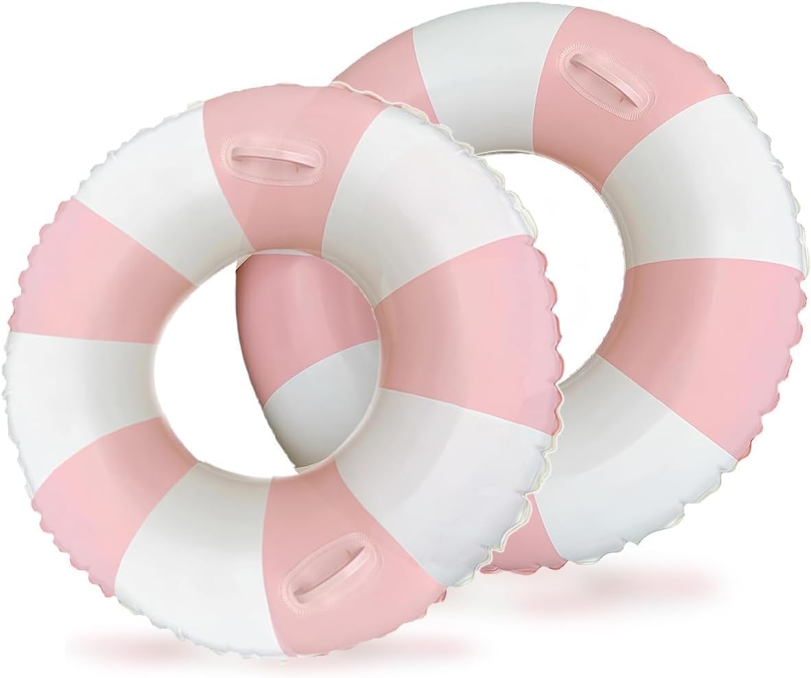 Inflatable Pool Floats for Adults- 2 Pack Striped Floaties Pool Tubes Swim Rings with Handles Inflatable Pool Float for Swimming Pool Party Lake Beach Adults
