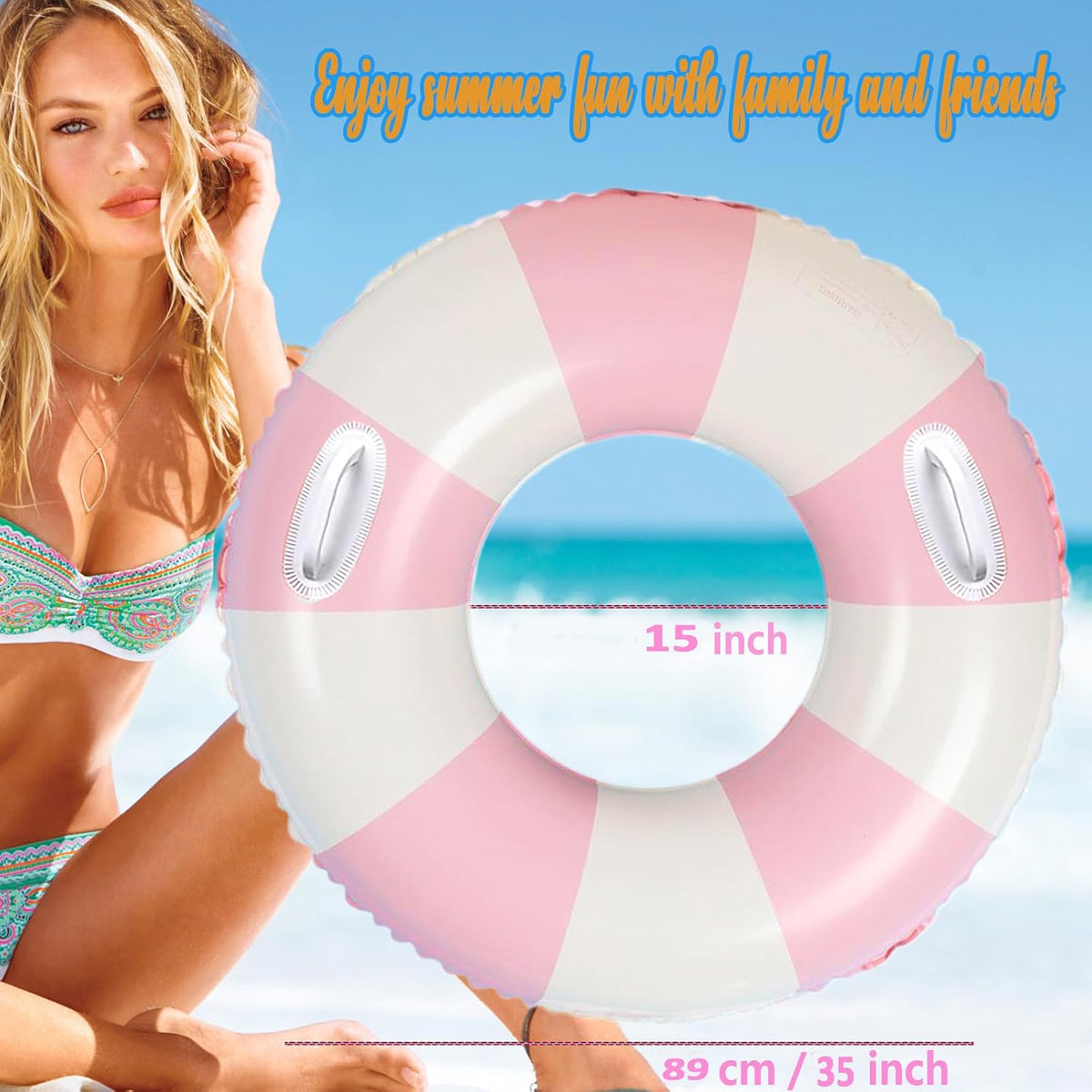 Inflatable Pool Floats for Adults- 2 Pack Striped Floaties Pool Tubes Swim Rings with Handles Inflatable Pool Float for Swimming Pool Party Lake Beach Adults
