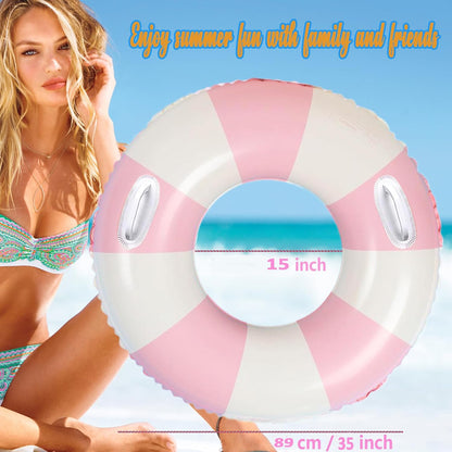 Inflatable Pool Floats for Adults- 2 Pack Striped Floaties Pool Tubes Swim Rings with Handles Inflatable Pool Float for Swimming Pool Party Lake Beach Adults