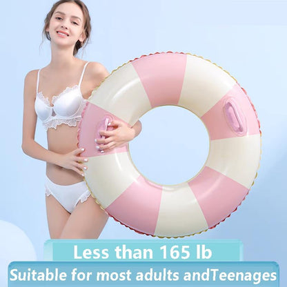Inflatable Pool Floats for Adults- 2 Pack Striped Floaties Pool Tubes Swim Rings with Handles Inflatable Pool Float for Swimming Pool Party Lake Beach Adults