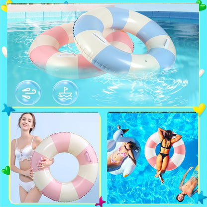 Inflatable Pool Floats for Adults- 2 Pack Striped Floaties Pool Tubes Swim Rings with Handles Inflatable Pool Float for Swimming Pool Party Lake Beach Adults