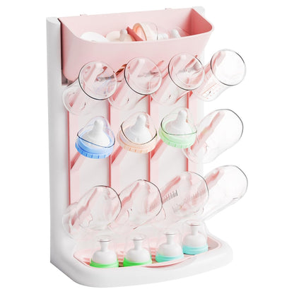 Larger Vertical Baby Bottle Drying Rack - BPA Free - Space Saving Feeding Bottles Drying Rack Holder for Countertop,Baby Bottle Holder Storage Station for Pacifiers,Pump Accessories Stand,Pink
