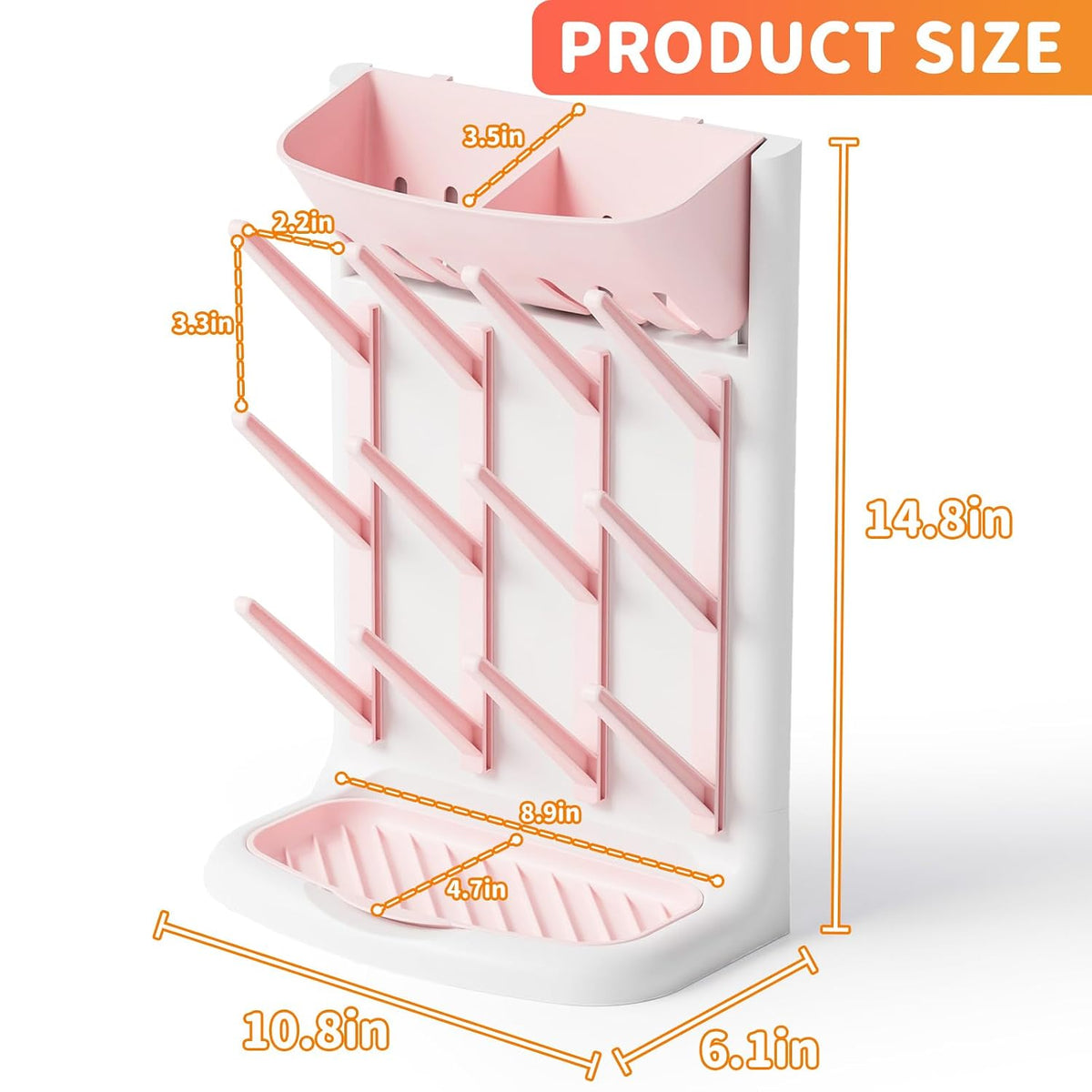 Larger Vertical Baby Bottle Drying Rack - BPA Free - Space Saving Feeding Bottles Drying Rack Holder for Countertop,Baby Bottle Holder Storage Station for Pacifiers,Pump Accessories Stand,Pink