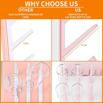 Larger Vertical Baby Bottle Drying Rack - BPA Free - Space Saving Feeding Bottles Drying Rack Holder for Countertop,Baby Bottle Holder Storage Station for Pacifiers,Pump Accessories Stand,Pink