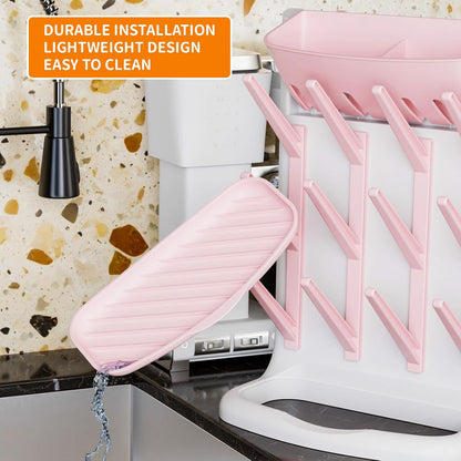 Larger Vertical Baby Bottle Drying Rack - BPA Free - Space Saving Feeding Bottles Drying Rack Holder for Countertop,Baby Bottle Holder Storage Station for Pacifiers,Pump Accessories Stand,Pink