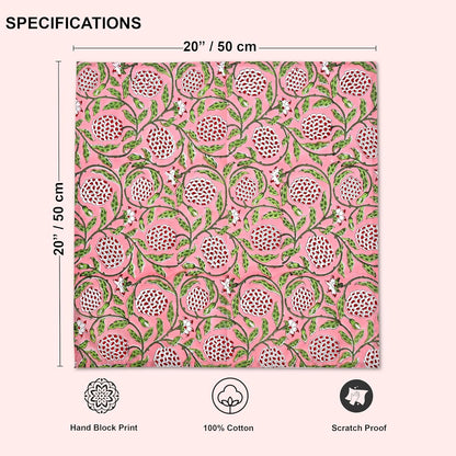 Strawberry Pink Hand Block Print Cloth Napkins, 18x18 in, Set of 4