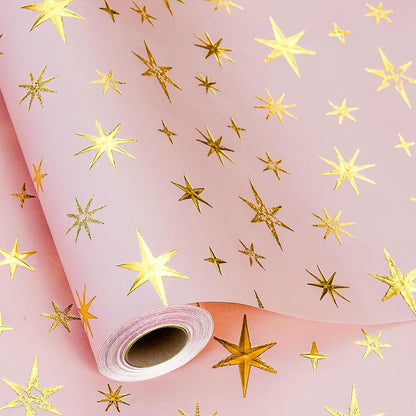 Kraft Pink Star Birthday Wrapping Paper Roll-17 In x 16.5 Ft