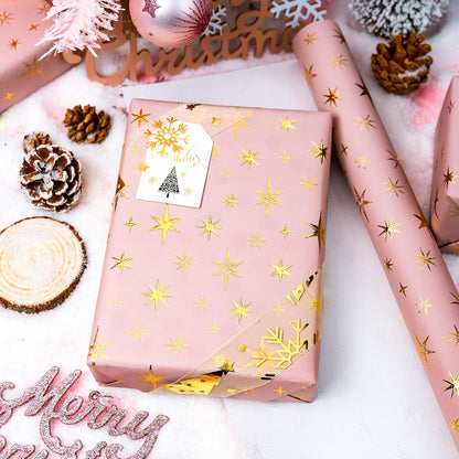 Kraft Pink Star Birthday Wrapping Paper Roll-17 In x 16.5 Ft