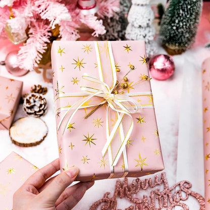 Kraft Pink Star Birthday Wrapping Paper Roll-17 In x 16.5 Ft