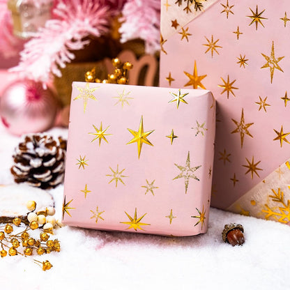 Kraft Pink Star Birthday Wrapping Paper Roll-17 In x 16.5 Ft