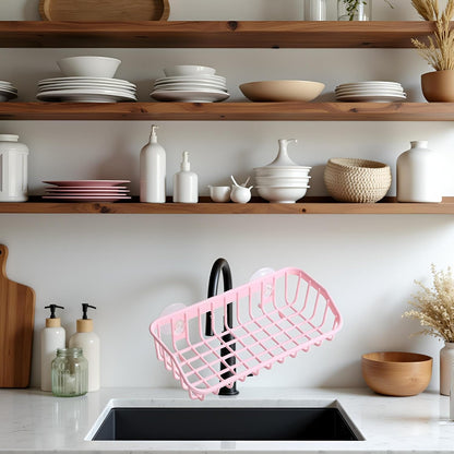 Pink Multifunctional Drain Rack, Hanging Storage Rack Drain Rack Sink Shelf Suction Cup Dishwashing Soap Sponge Holder for Kitchen Accessories Racks and Holders, Dish Racks