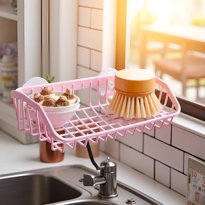 Pink Multifunctional Drain Rack, Hanging Storage Rack Drain Rack Sink Shelf Suction Cup Dishwashing Soap Sponge Holder for Kitchen Accessories Racks and Holders, Dish Racks
