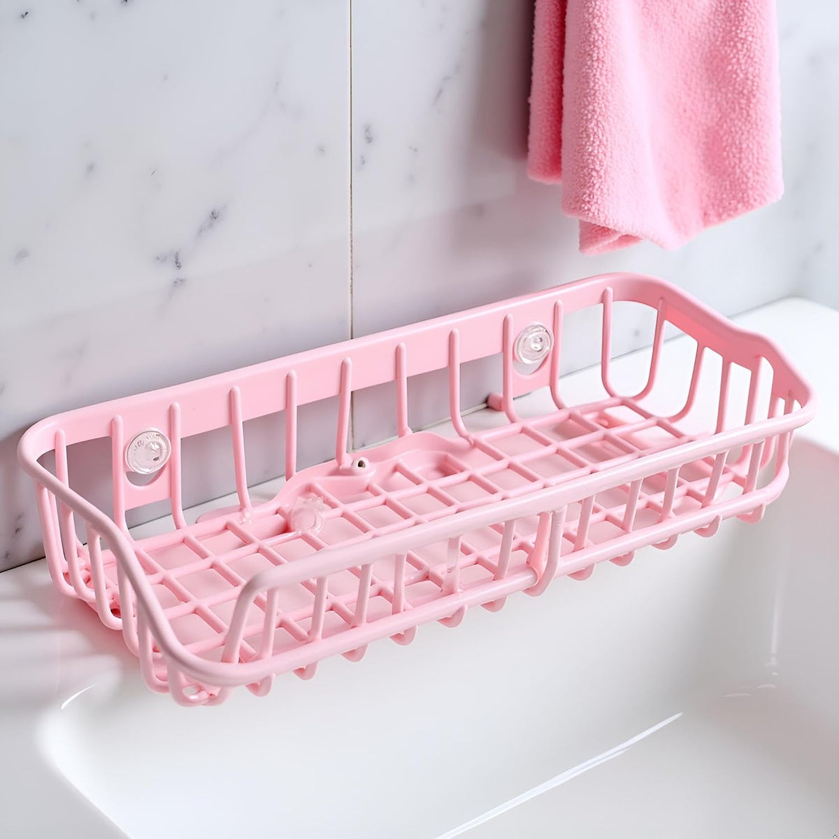 Pink Multifunctional Drain Rack, Hanging Storage Rack Drain Rack Sink Shelf Suction Cup Dishwashing Soap Sponge Holder for Kitchen Accessories Racks and Holders, Dish Racks