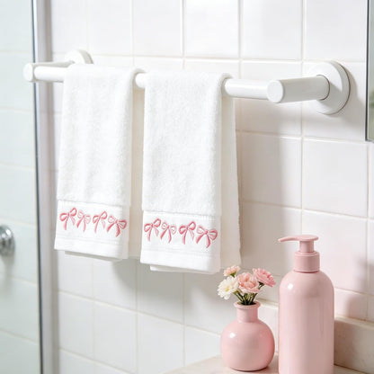 2 Pack White Pink Bow Hand Towels Embroidered Bowknot Absorbent Cotton Bath Towel for Bathroom Kitchen Bridal Shower Wedding Hand Drying Baking Cooking, 29.5 x 13.4 Inch