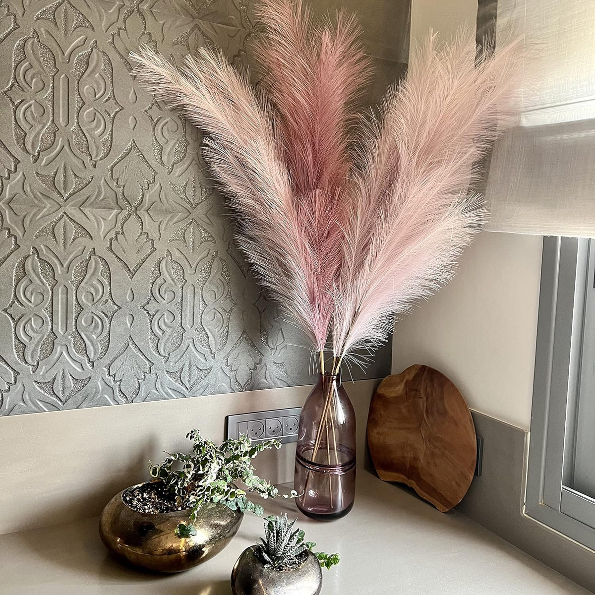 43" / 3.6 ft Pampas Grass Tall 4 Pcs - Faux Pampas Grass Bulk, Artificial Large Pampas Grass Decor for Floor Vase, Room Decor, Home Decor, Boho Decor (Pink & Mauve)