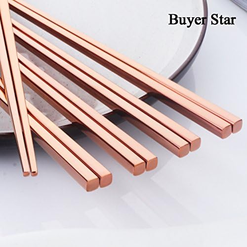 5-Pair Stainless Steel Chopsticks - Reusable Rose Gold Chinese Square Chopsticks