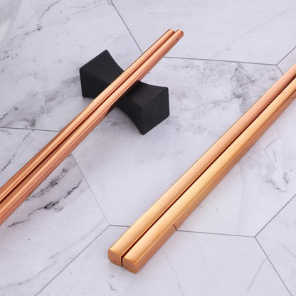 5-Pair Stainless Steel Chopsticks - Reusable Rose Gold Chinese Square Chopsticks
