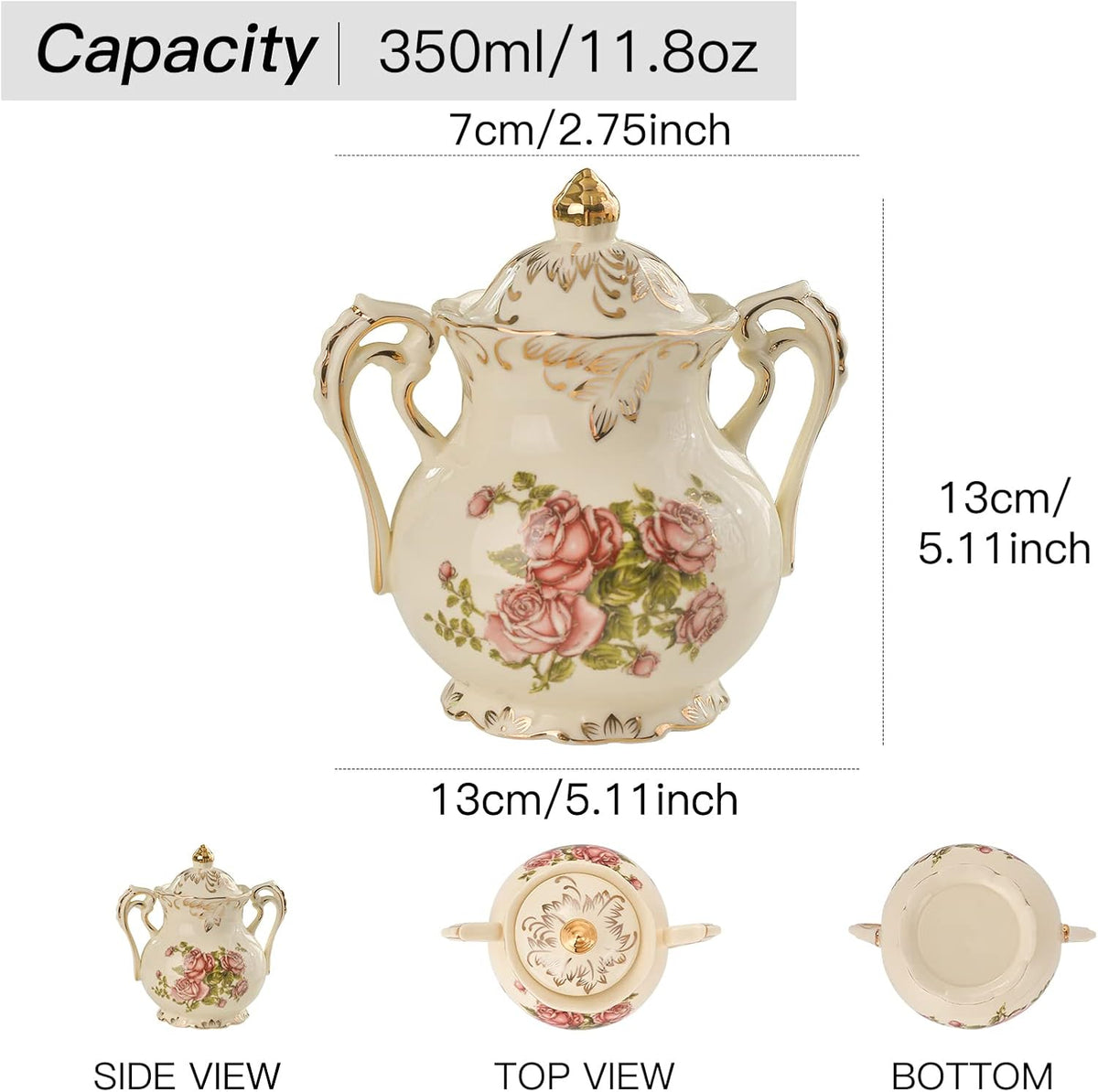 Ceramic Sugar and Creamer Set, Vintage Sugar Bowl (Pink Rose)