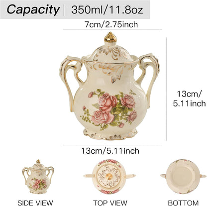 Ceramic Sugar and Creamer Set, Vintage Sugar Bowl (Pink Rose)