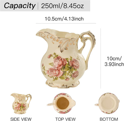 Ceramic Sugar and Creamer Set, Vintage Sugar Bowl (Pink Rose)