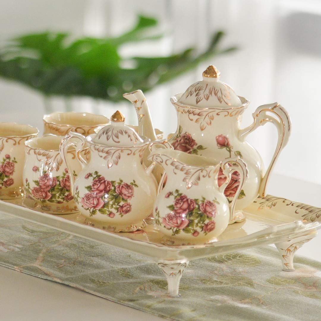 Ceramic Sugar and Creamer Set, Vintage Sugar Bowl (Pink Rose)
