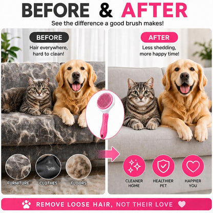 Pet Grooming Deshedding Brush, Self-Cleaning Massaging Brush for Dogs and Cats, Short and Long Hair (Pink)