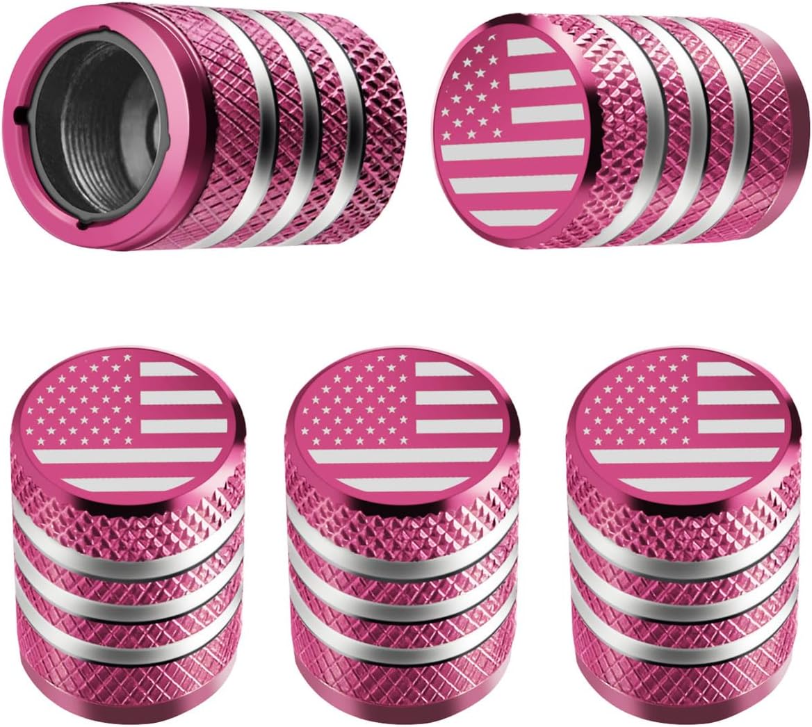 Tire Valve Stem Caps 5 Pack American Flag - Pink