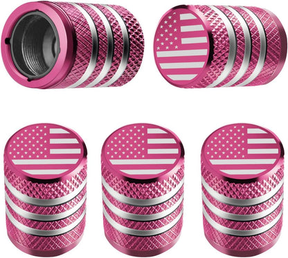 Tire Valve Stem Caps 5 Pack American Flag - Pink