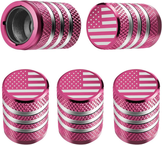 Tire Valve Stem Caps 5 Pack American Flag - Pink