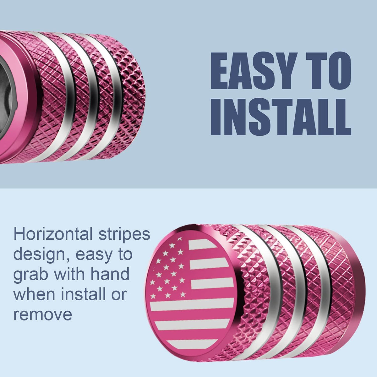 Tire Valve Stem Caps 5 Pack American Flag - Pink