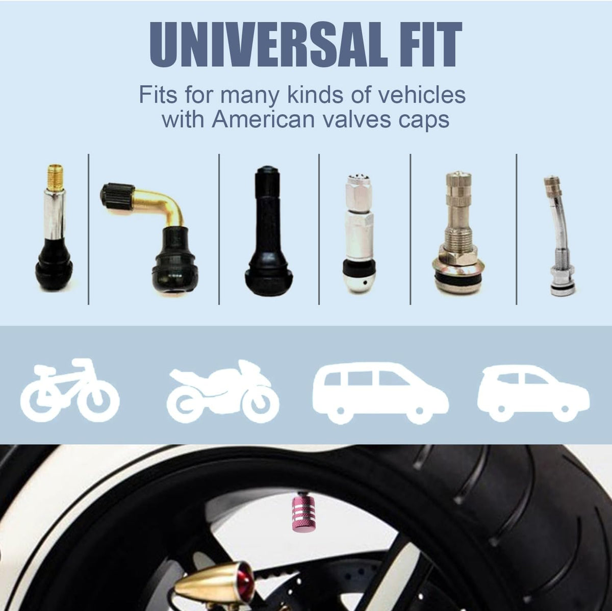 Tire Valve Stem Caps 5 Pack American Flag - Pink