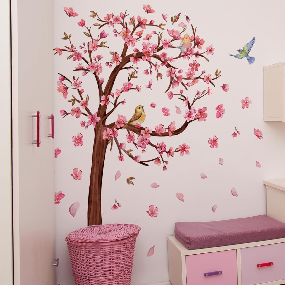 Cherry Tree Wall Decal, Peach Blossom Wall Stickers,Removable, Self-Adhesive PVC, Large Size 26.96 * 38.18inch