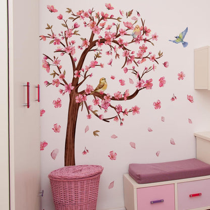 Cherry Tree Wall Decal, Peach Blossom Wall Stickers,Removable, Self-Adhesive PVC, Large Size 26.96 * 38.18inch