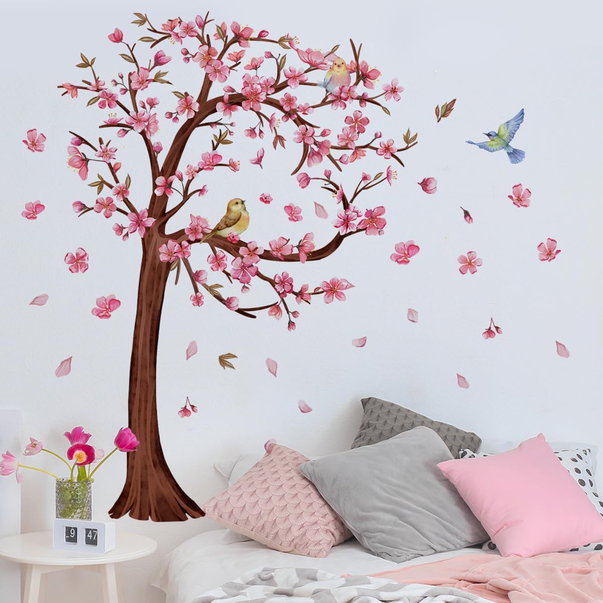 Cherry Tree Wall Decal, Peach Blossom Wall Stickers,Removable, Self-Adhesive PVC, Large Size 26.96 * 38.18inch