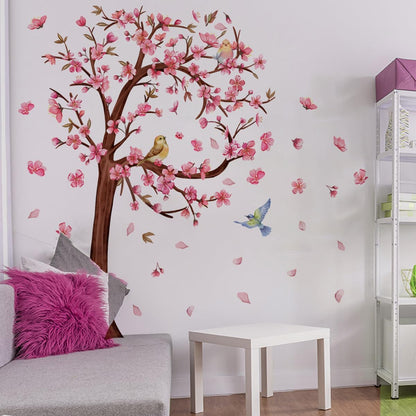 Cherry Tree Wall Decal, Peach Blossom Wall Stickers,Removable, Self-Adhesive PVC, Large Size 26.96 * 38.18inch