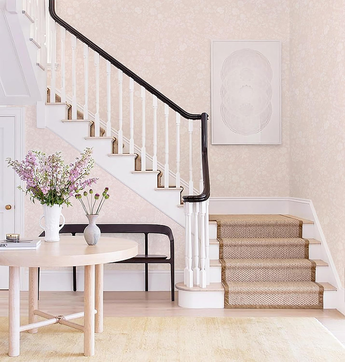 Pink and White Peel and Stick Wallpaper Floral Wallpaper Slef Adhesive Removable Waterproof Contact Paper Boho Wall Paper for Living Room Bedroom Stair Kitchen Bathroom 17.3''x78.7''