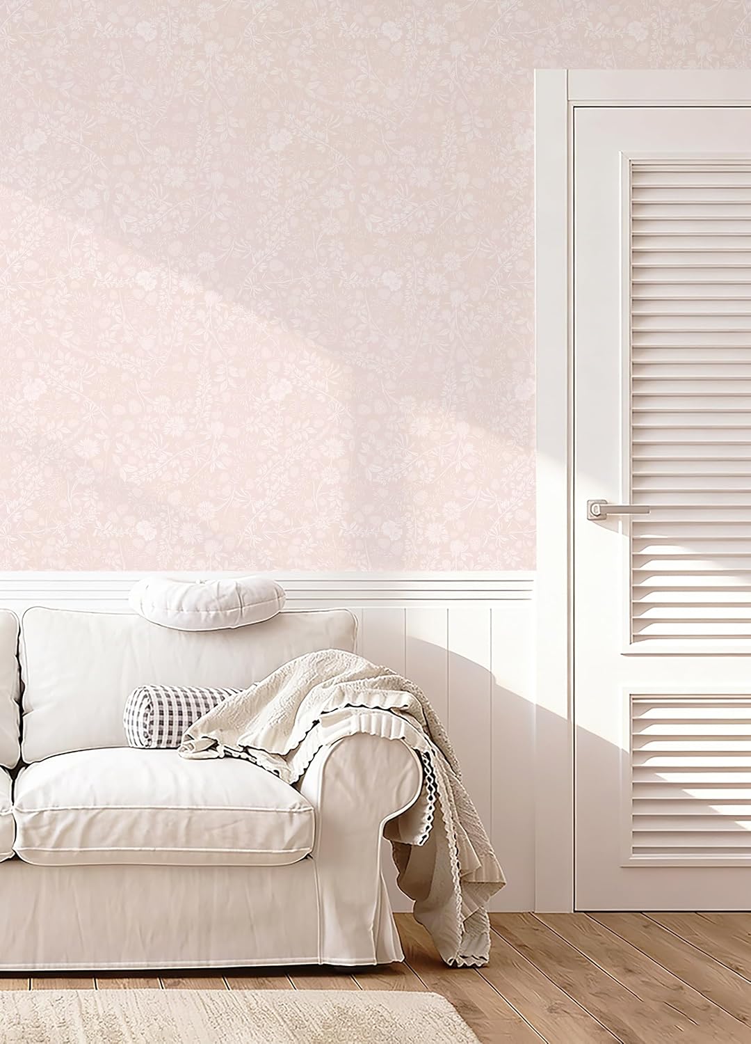 Pink and White Peel and Stick Wallpaper Floral Wallpaper Slef Adhesive Removable Waterproof Contact Paper Boho Wall Paper for Living Room Bedroom Stair Kitchen Bathroom 17.3''x78.7''