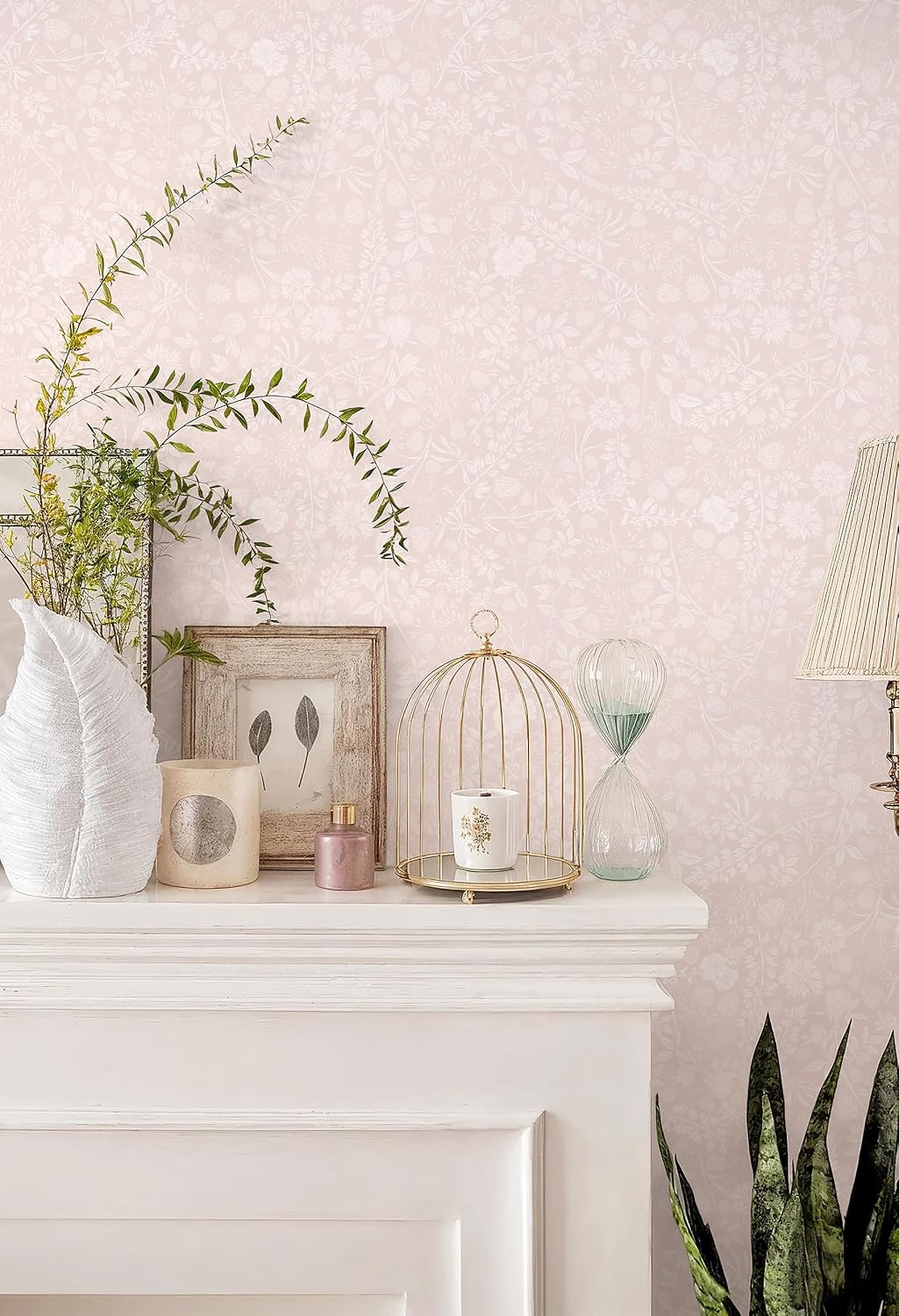 Pink and White Peel and Stick Wallpaper Floral Wallpaper Slef Adhesive Removable Waterproof Contact Paper Boho Wall Paper for Living Room Bedroom Stair Kitchen Bathroom 17.3''x78.7''