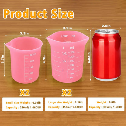 Silicone Cups for Melting Chocolate, 4PCS Pink Silicone Measuring Cups with 1 Cup & 1.5 Cup Capacity, Reusable Baking Supplies for DIY Chocolate Molds, Melting Chocolate