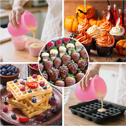 Silicone Cups for Melting Chocolate, 4PCS Pink Silicone Measuring Cups with 1 Cup & 1.5 Cup Capacity, Reusable Baking Supplies for DIY Chocolate Molds, Melting Chocolate