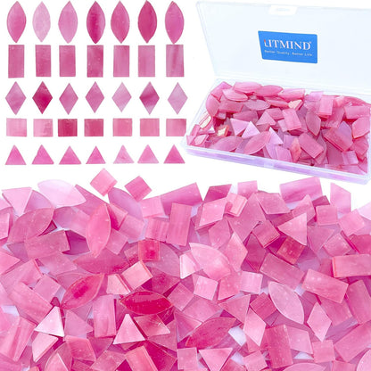 ICY Pink Stained Glass Mosaic Tiles - 240 Pieces in 5 Shapes (Rectangle, Triangle, Rhombus, Square, Leaf) for Crafts & Mosaic Projects