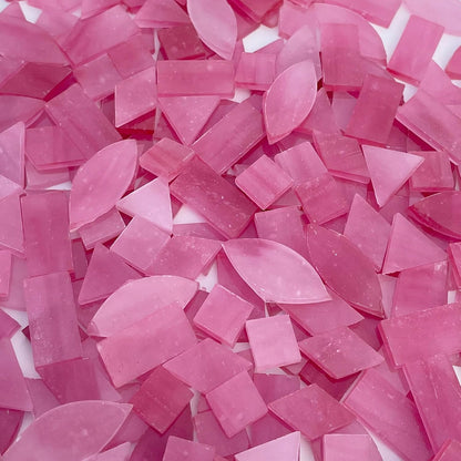 ICY Pink Stained Glass Mosaic Tiles - 240 Pieces in 5 Shapes (Rectangle, Triangle, Rhombus, Square, Leaf) for Crafts & Mosaic Projects